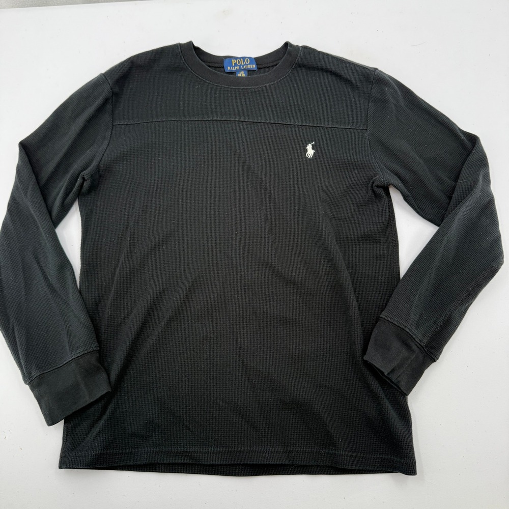 Polo Ralph Lauren Waffle Knit Shirt Boys L 14-16 Black Long Sleeve Thermal